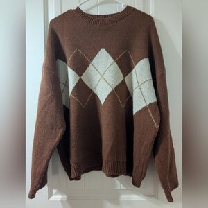 Brown Argyle Crew Neck Sweater